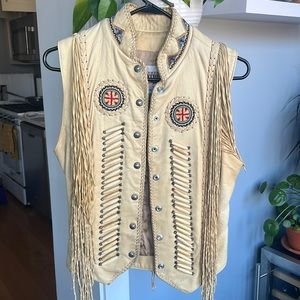 Diamond Leathers Hand-Beaded, Western Style, Fringe Vest!!! Sz 6